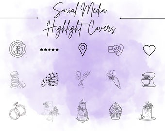 Portadas destacadas de Instagram de panadería / Íconos de pastel morado (descarga digital)