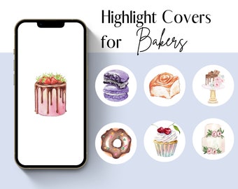 Portadas destacadas de Instagram de panaderías en acuarela / Íconos empresariales (Descarga digital)