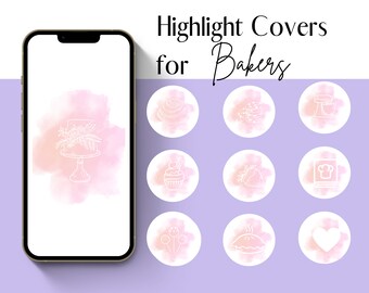 Portadas destacadas de Instagram de panadería / Iconos de pastel rosa (descarga digital)