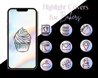 Portadas destacadas de Instagram de Iridescent Bakery / Iconos de negocios de pasteles (Descarga digital)
