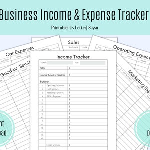 Business income and expense tracker| Income and expense log| Business spreadsheet| business Planner| Printable| instant download|
