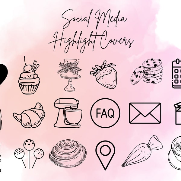 Pink Instagram Highlights Bakery Cake | Cake Highlights |minimal  Instagram Story Icons | Instagram Business Icons