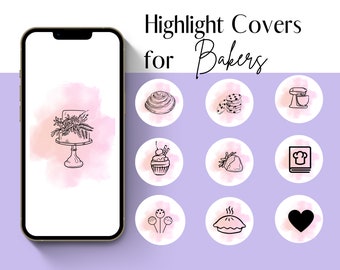 Portadas destacadas de Instagram de panadería / Iconos de pastel rosa (descarga digital)