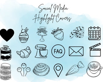 Portadas destacadas de Instagram de panaderías / Iconos de pasteles minimalistas (descarga digital)