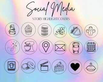 Portadas destacadas de Instagram de panadería / Íconos iridiscentes (descarga digital)