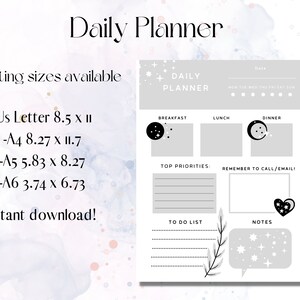 Moon and floral Daily Planner|Grey and black daily planner|Daily Planner|Meal Planner| Printable