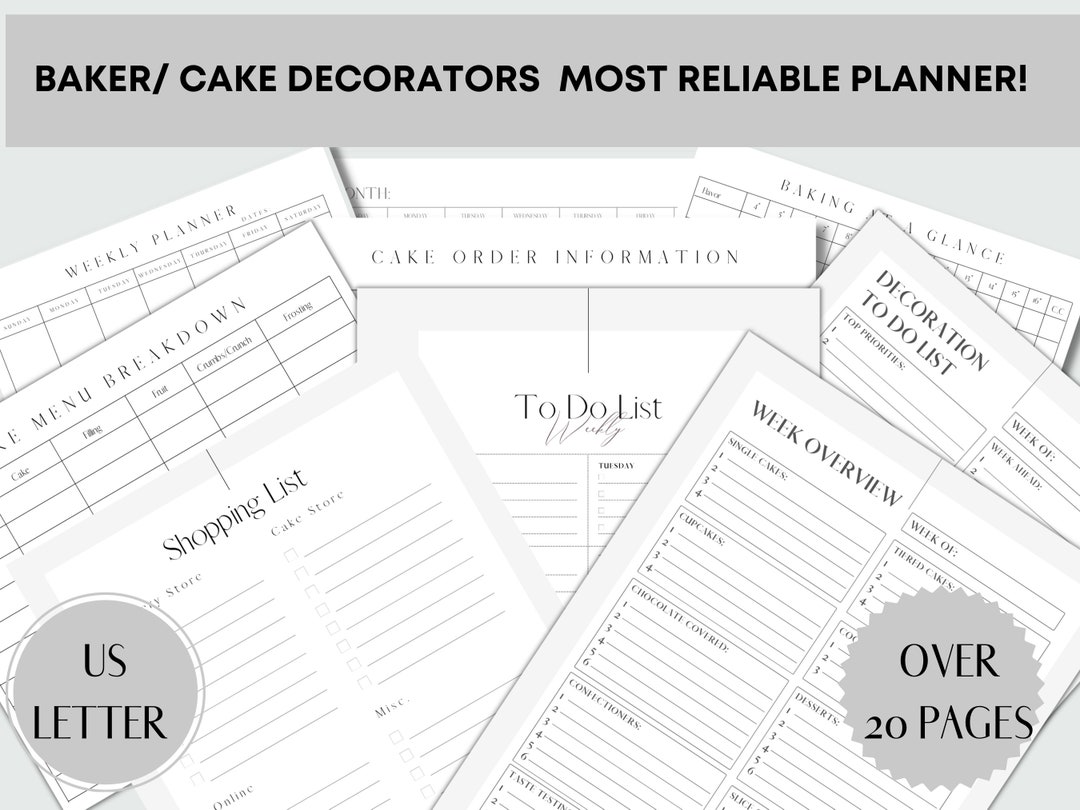 Baker Cake Decorator Weekly Planner Cake Order Planner Etsy
