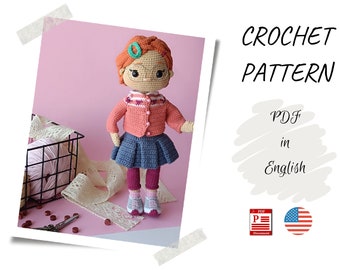 Amigurumi Cute Doll, Orange hair doll, Crochet Pattern, English  PDF