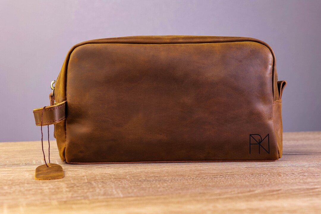 Name Logo Custom Leather Dopp Kit Anniversary Gift Groomsmen Gift