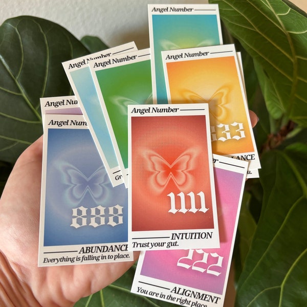 Set Of Angel Number Intention Cards | Aesthetic Art 11:11 Lucky Number | Business Cards Wallet Oracle Deck