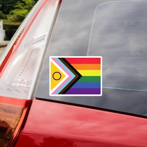 Progress Pride Flag, Intersex Inclusive Vinyl Sticker | Water Bottle Car Window Laptop Bumper Decal | Support Trans Rights LGBTQ+ Equality