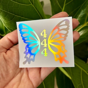 Angel Number Butterfly Wings Vinyl Decal | Water Bottle Car Mirror Laptop Bumper Sticker | Holographic Aesthetic Stickers 11:11 Lucky Number