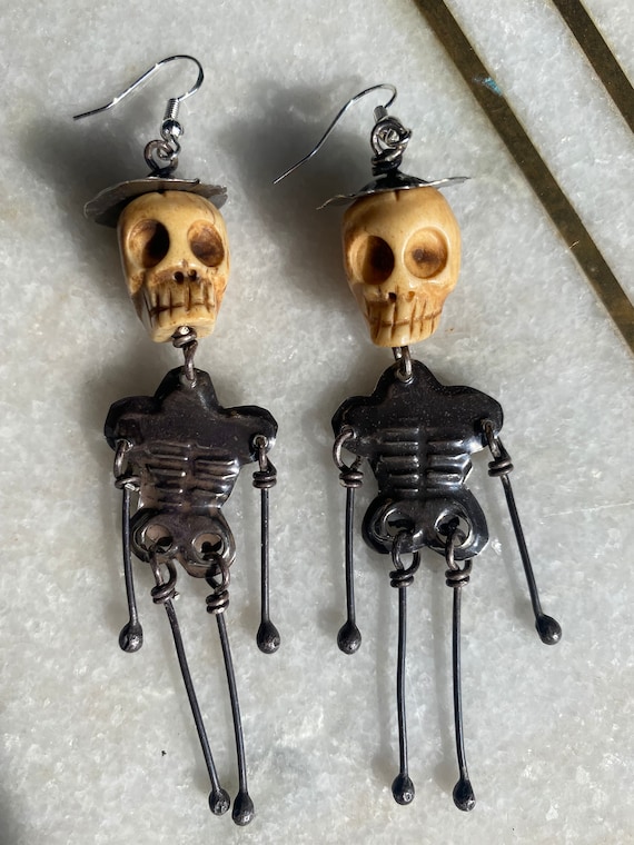 Skeleton earrings etsy deals
