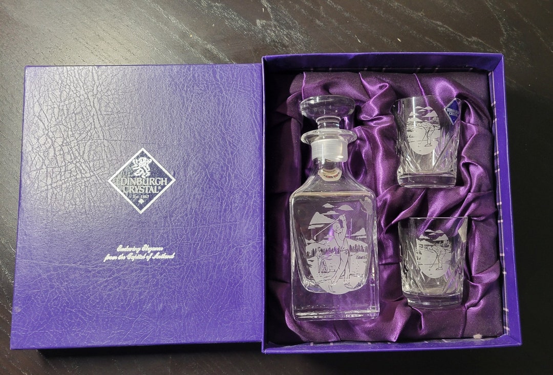 Edinburgh Crystal Decanter and Shot Glass Golf Themed Set Etsy