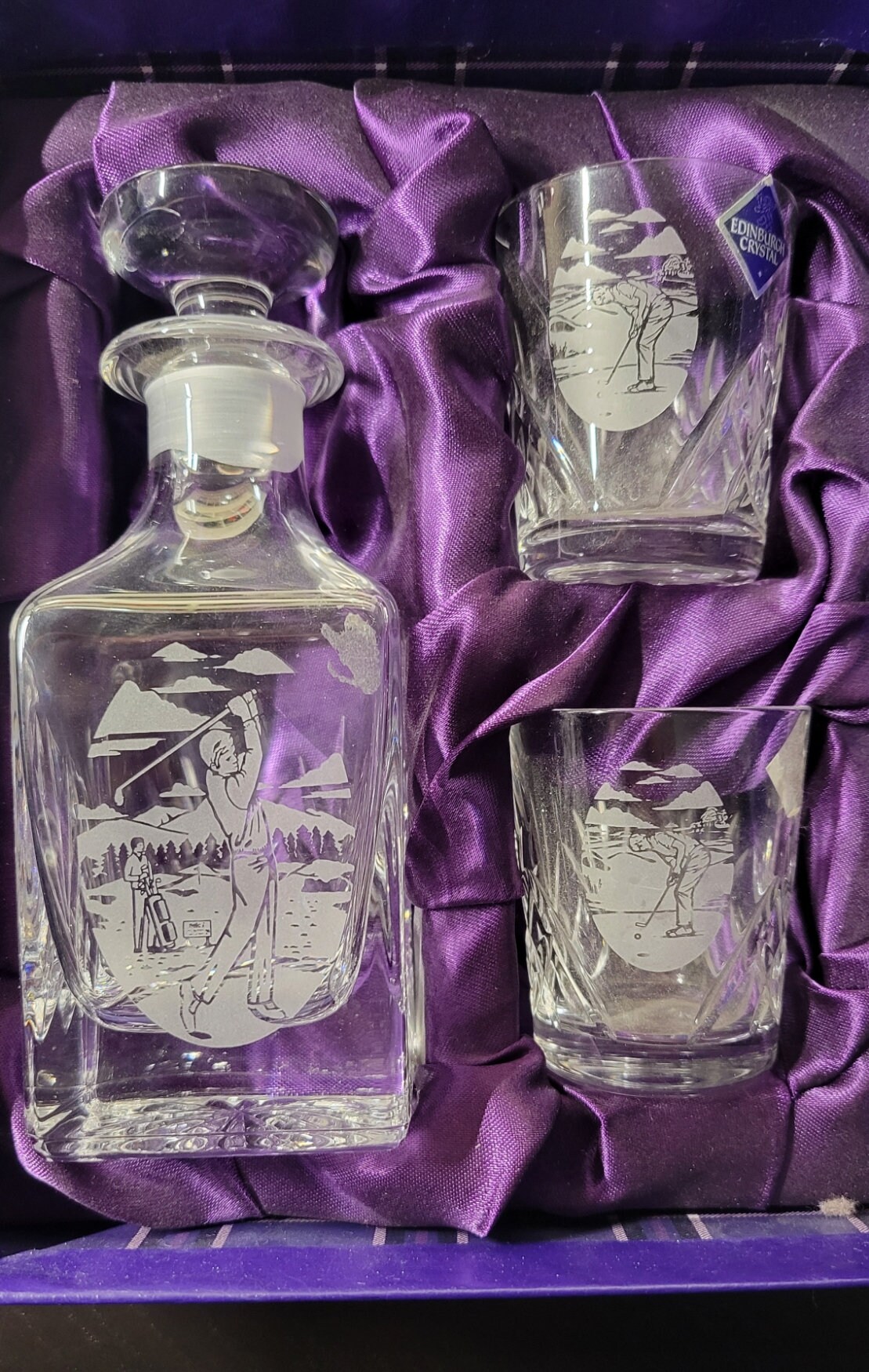 Edinburgh Crystal Decanter and Shot Glass Golf Themed Set Etsy