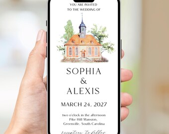 Digital Venue Sketch Save the Date: Watercolor Wedding E-vite (JPEG, PNG, PDF