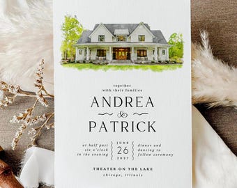 Custom Venue Watercolor Wedding Invitation - Minimalist Wedding invite - Digital Download