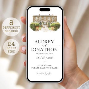 Personalized Wedding Watercolor Venue invitation, save the date, Phone Invite, PNG File (Digitla Download)