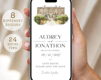 Personalized Wedding Watercolor Venue invitation, save the date, Phone Invite, PNG File (Digitla Download)
