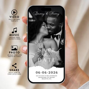 Digital Save The Date Template, Photo Save The Date Template, Digital Save the Date, Editable Animated Wedding Invitation, Canva Template
