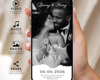 Animated Photo Save the Date Template: Editable Wedding Invitation (Digital Download)