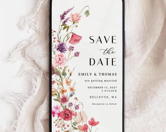 Modello Save the Date con fiori selvatici: invito mobile floreale boho (digitale)