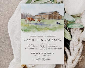 Personalized Watercolor Wedding Venue Invitation, Custom Venue Illustration Stationery (Digital Download)