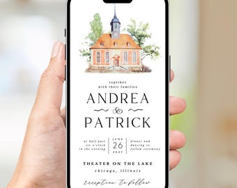 Digital Venue Sketch Save the Date: Watercolor Wedding E-vite (JPEG, PNG, PDF