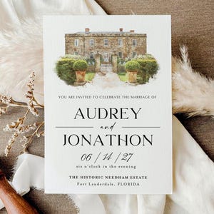 Custom Watercolor Wedding Venue Illustration, Anniversary Gift (Digital Download)