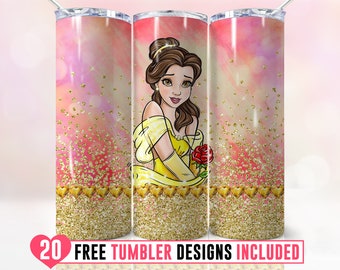 20 oz Princess Skinny Tumbler Wrap Png, personnage de dessin animé Png, Princess Tumbler Png, personnage de film, Design de gobelet droit et effilé