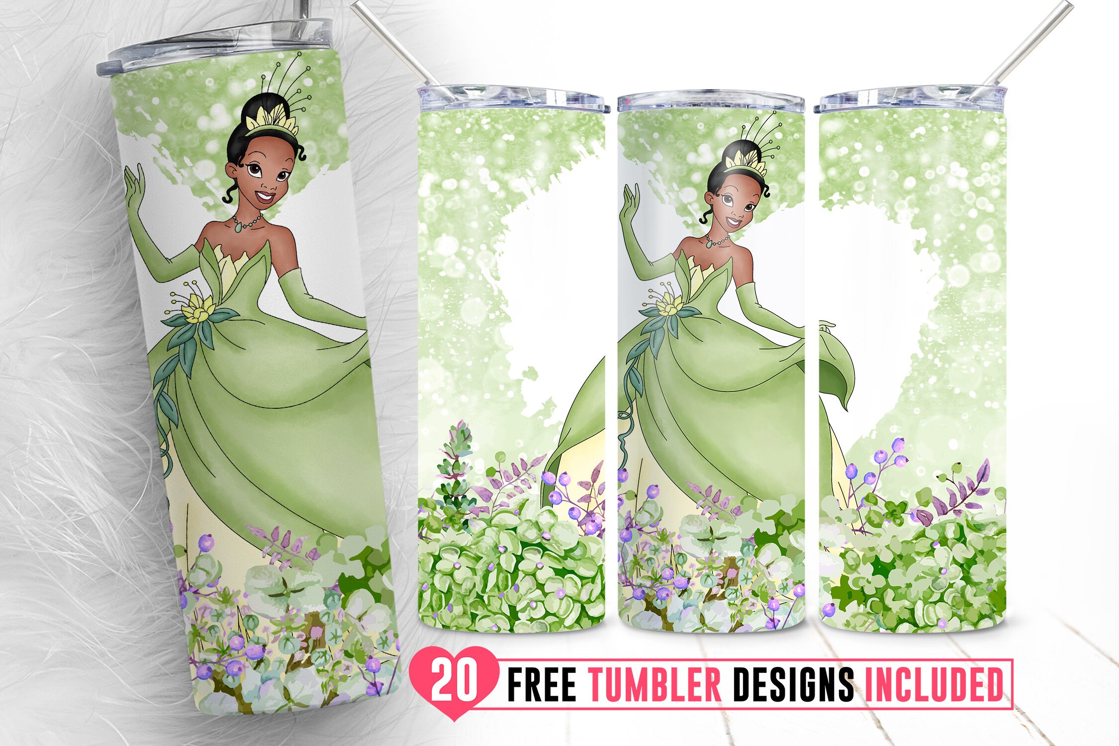 Cartoon Movie Tiana The Princess & The Frog Clear Gray Glitter Stainless  Steel Tumbler For Disney Fan –