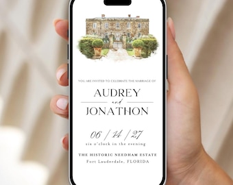 Digital Venue Sketch Save the Date: Watercolor Wedding Invitation (E-vite)