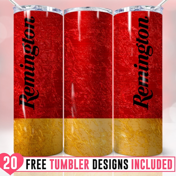 20oz Red Remington Shotgun Shell Skinny Tumbler Wrap Png, Bullet, Novelty Design, Waterslide, Red, Wrap, Sublimation, Png,Seamless,Tumbler