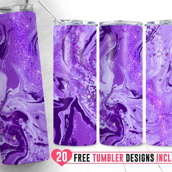 20oz Agate Purple Skinny Tumbler Sublimation Png, Marble, Faux Glitter, Ombre, Milkyway, Sublimation, Straight &Tapered Tumbler Png Design