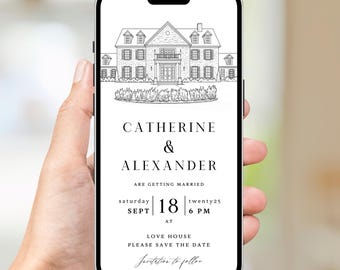 Digital Venue Sketch Save the Date: Personalized E-vite (JPEG, PNG, PDF