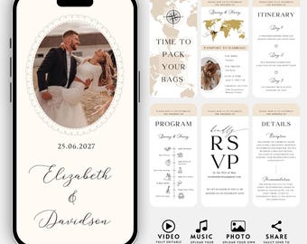 Editable Wedding Video Invitation Template: Photo & Music, RSVP (Canva)