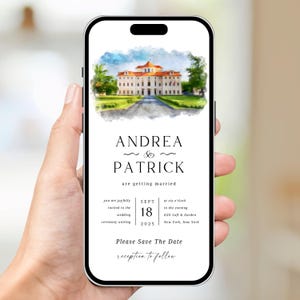 Digital Venue Sketch Save the Date: Watercolor Wedding E-vite (JPEG, PNG, PDF