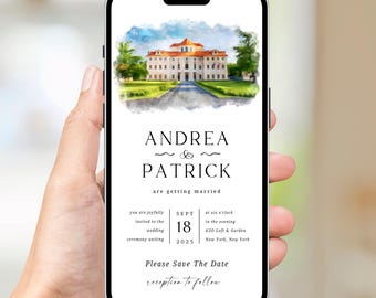 Digital Venue Sketch Save the Date: Watercolor Wedding E-vite (JPEG, PNG, PDF