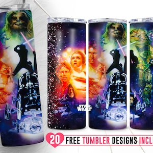 20oz Star Skinny Tumbler Sublimation Png, personnage de dessin animé Png, guerres, galaxie, vaisseau spatial, paillettes, espace, gobelet droit et effilé Png Design image 1