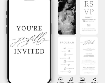 Animated Wedding Invitation Template: Minimalist Digital Phone Invite (Canva)