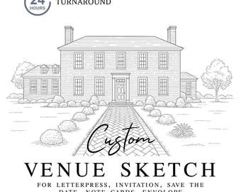 Custom Venue Illustration for Wedding Invitations,Personalized Invite, Lineart Venue Portrait, Digital Download