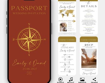 Editable Wedding Video Invitation Template: Photo & Music, RSVP (Canva)