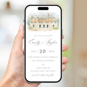 Digital Venue Sketch Save the Date: Watercolor Wedding E-vite (JPEG, PNG, PDF