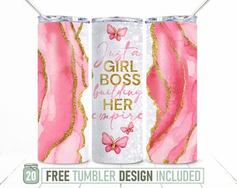 20oz Just a Girl Boss Building Her Empire Skinny Tumbler Sublimation Png, Motivation, Sublimation, Png, Straight &Tapered Tumbler Png Design