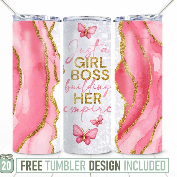 20oz Just a Girl Boss Building Her Empire Skinny Tumbler Sublimation Png, Motivation, Sublimation, Png, Straight &Tapered Tumbler Png Design
