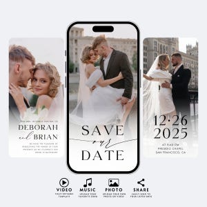 Digital Save The Date Template, Photo Save The Date Calendar, Minimalist Wedding Save The Date Video Invitation, Editable Canva Template