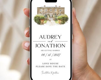 Watercolor Venue Digital Save the Date Invitation (E-vite)