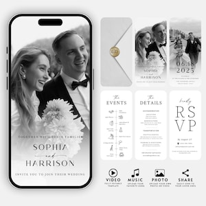 Digital Wedding Invitation Template, Minimalist Wedding Video Invitation, Animated Wedding Invite with Photo, Editable Canva Template