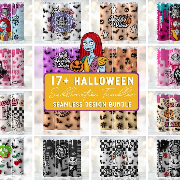 Halloween Inflated Big Bundle, 3D Inflated Puff 20oz Skinny Tumbler Wrap Png, Pumpkin, Ghost, Boo, Sublimation,Seamless,Tumbler Design