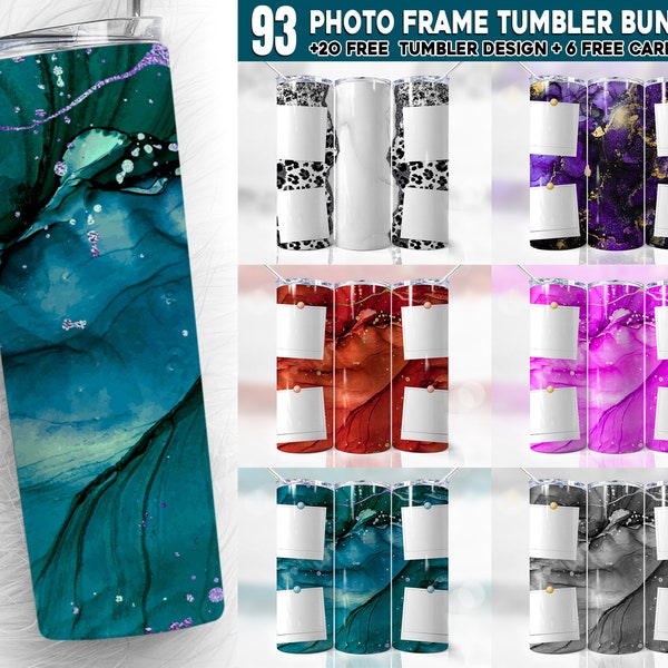 93 Photo Prame Bundle, 20oz Marble Skinny Tumbler Wrap Png, Picture Family Frame, Collage, Glitter, Straight &Tapered Tumbler Png Design